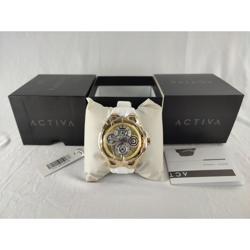 Activa X Invicta Men Watch‎ Gold Case White Silicone Strap 44mm ACW9349-010 BNIB